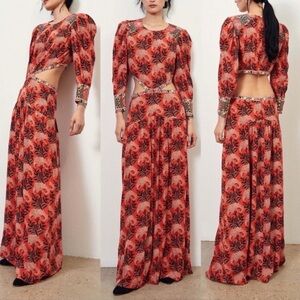 LIKE NEW ba&sh Gabriel Cut-Out Printed Maxi Dress in Orange Floral XS